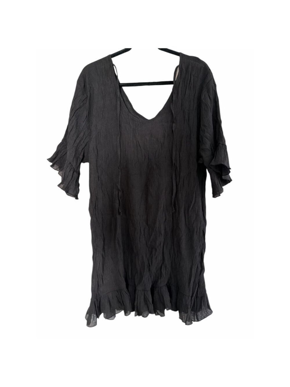 SHEIN Black Ruffle Swim Cover-Up Dress - Sleeveless Mini
